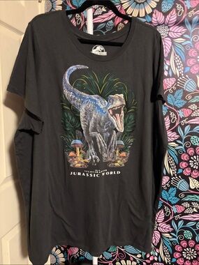 torrid Black Tee with Blue Velociraptor Graphic